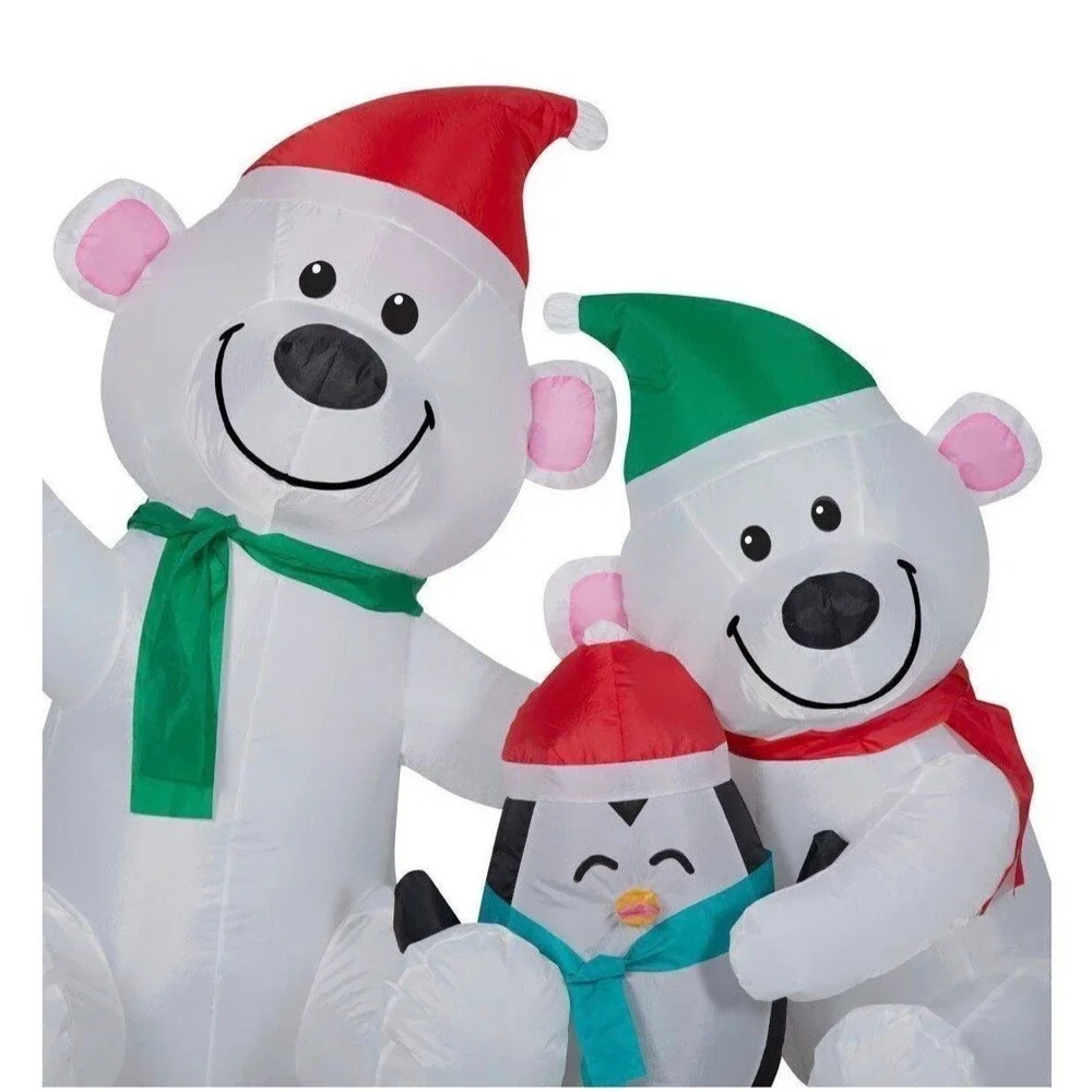 4ft Polar Bear Family with Penguin Holiday Airblown Inflatable